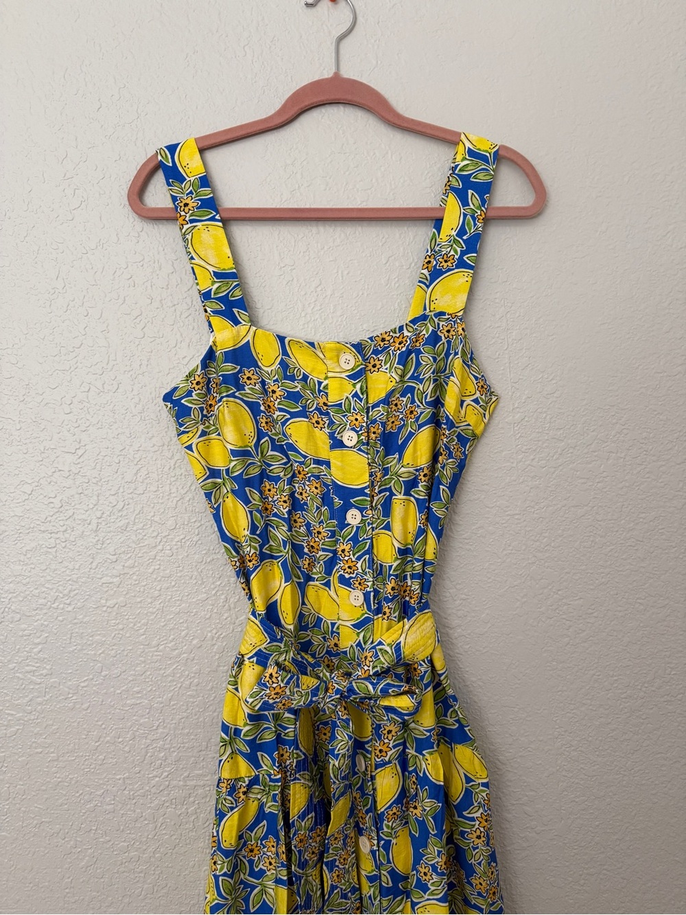 NWOT Yellow & Blue Lemon-Print Midi Dress with Tie Waist - Picture 6 of 16
